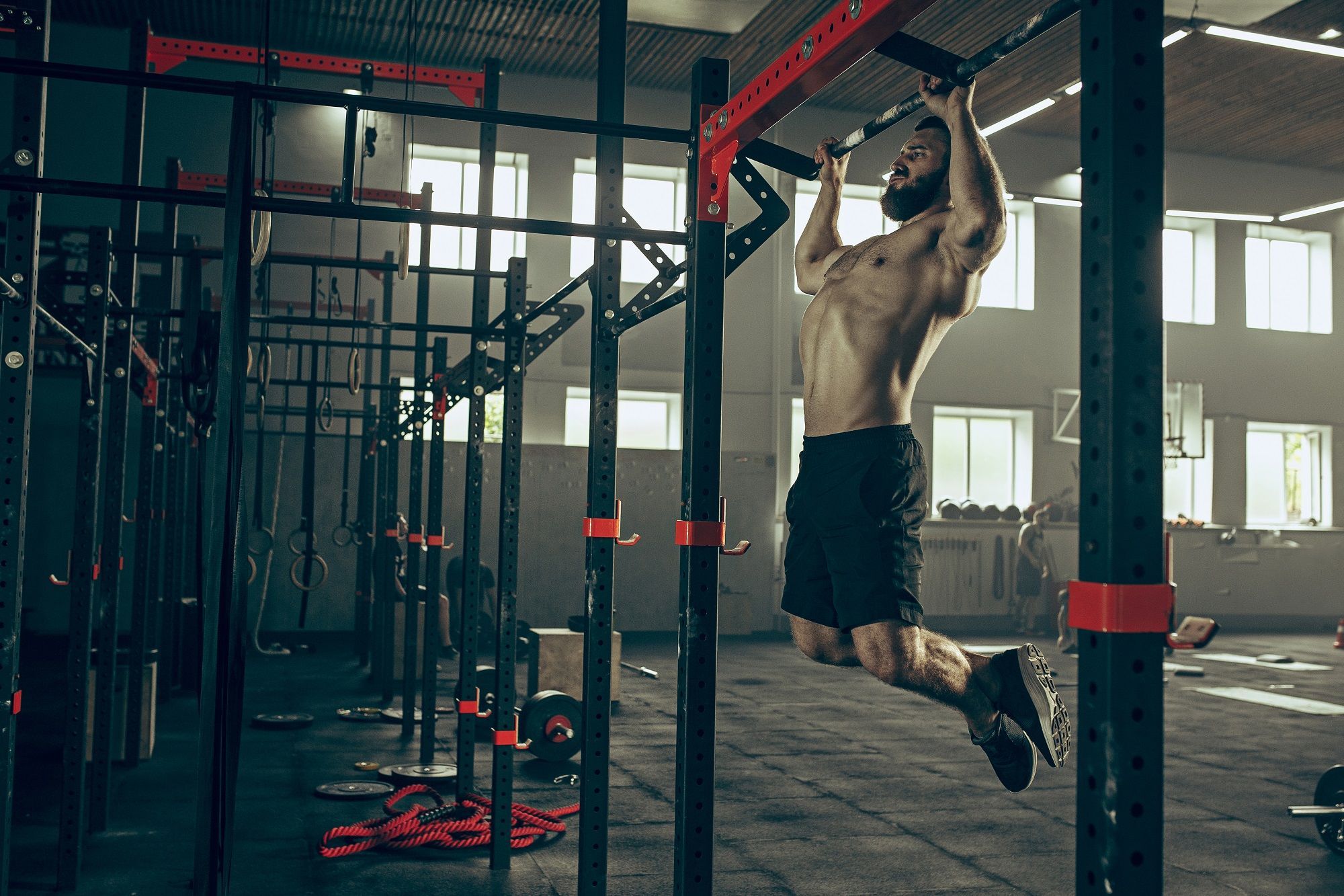 concept power strength healthy lifestyle sport powerful attractive muscular man gym