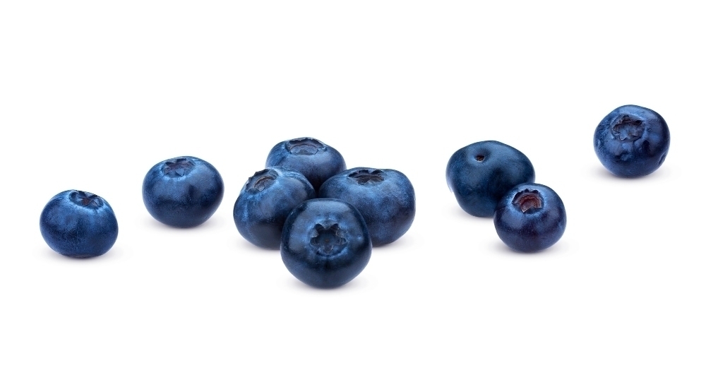 Blueberry isolated on white. A pile of fresh blueberries close up collection