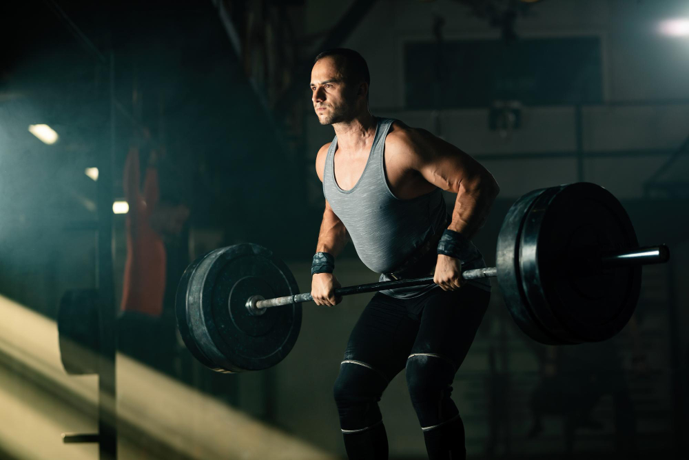 Man working out with weightbelt