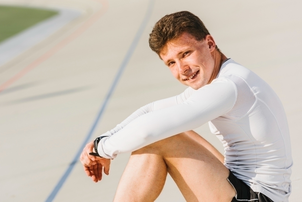 Side view of athlete facing the camera