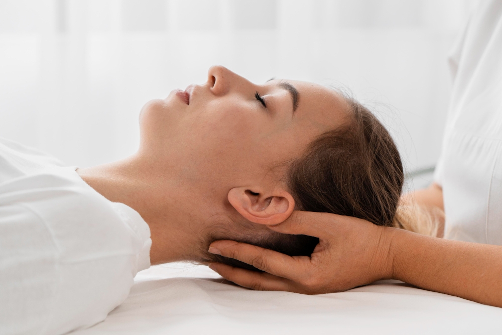 Woman enjoying a relaxing head massage