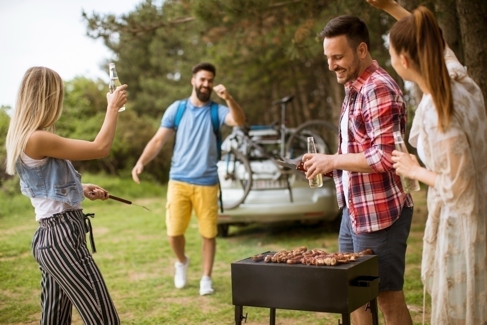 Young people enjoying barbecue party in the nature