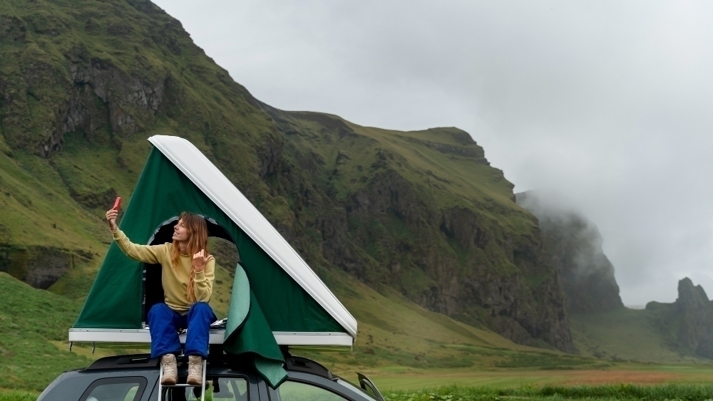 Young woman traveling in country side