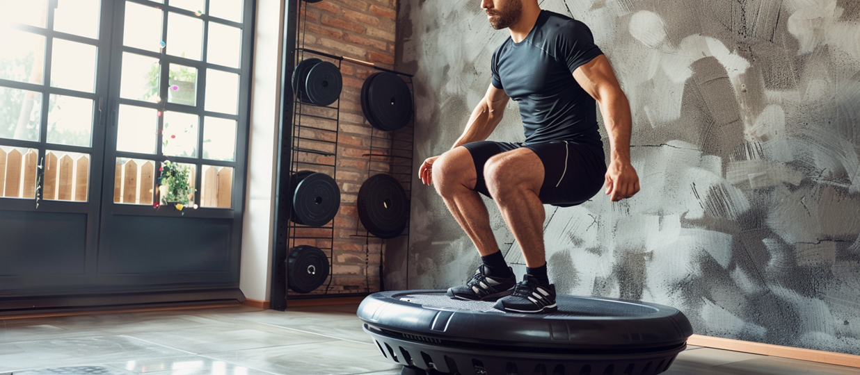 en man traenar pa en stor vibrationsplatta