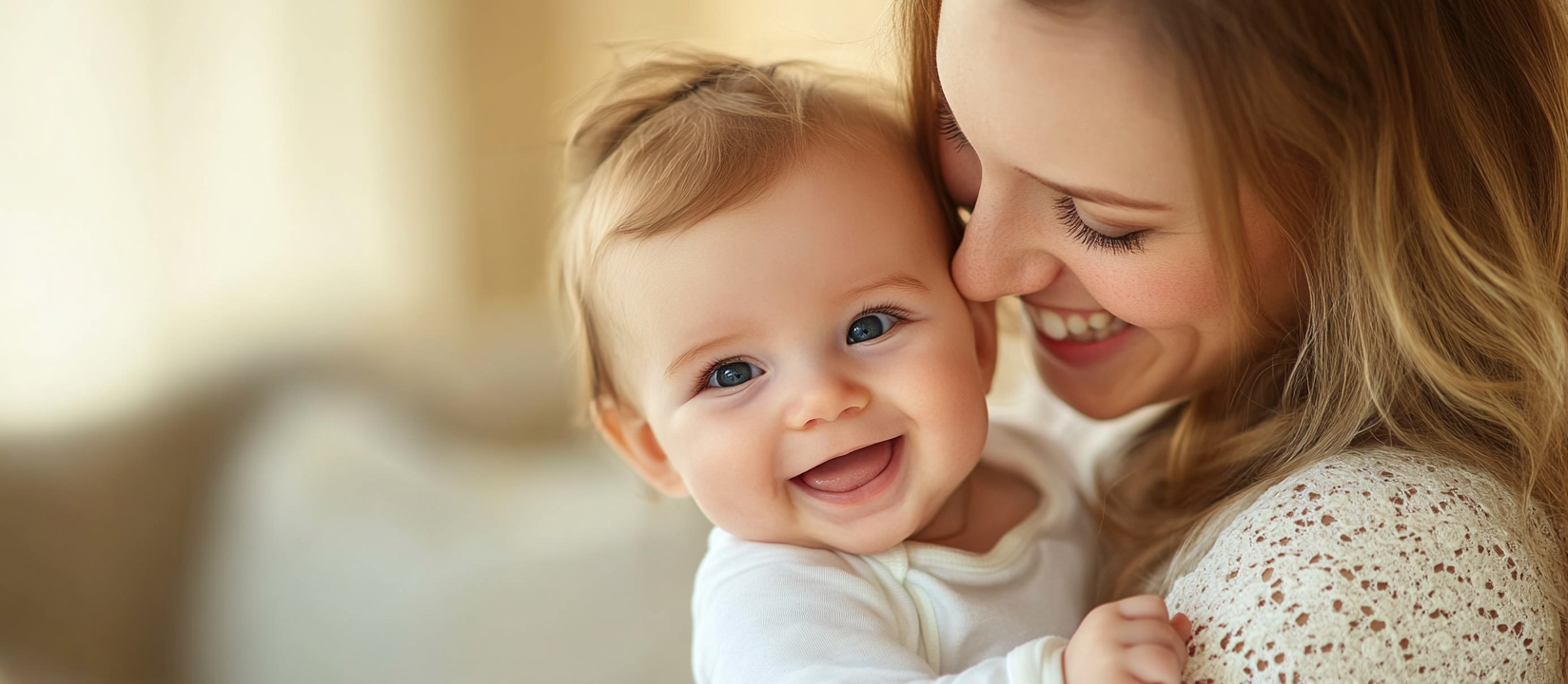 mamma skrattar med bebis