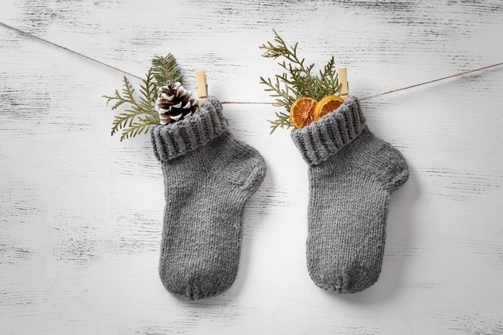 socks hanging with orange branches
