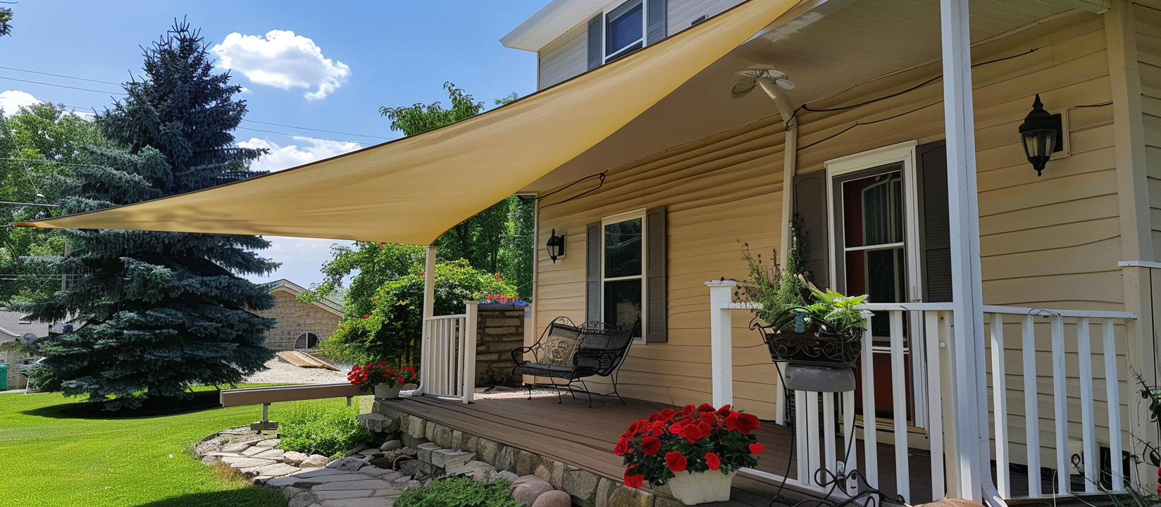 sun sail giving cover on front porch