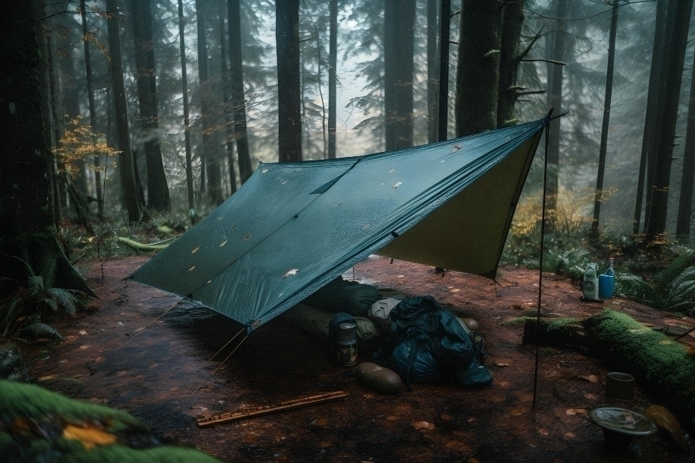 tarp som skydd under regnig dag