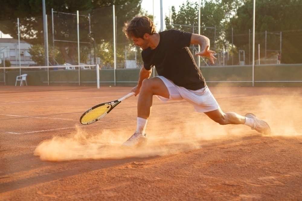 ung man spelar tennis