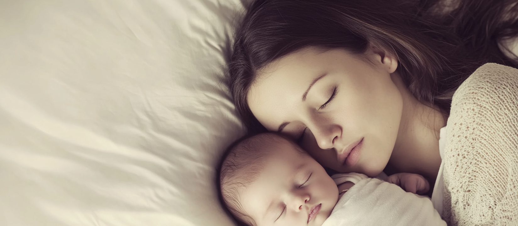 utmattad mamma med bebis