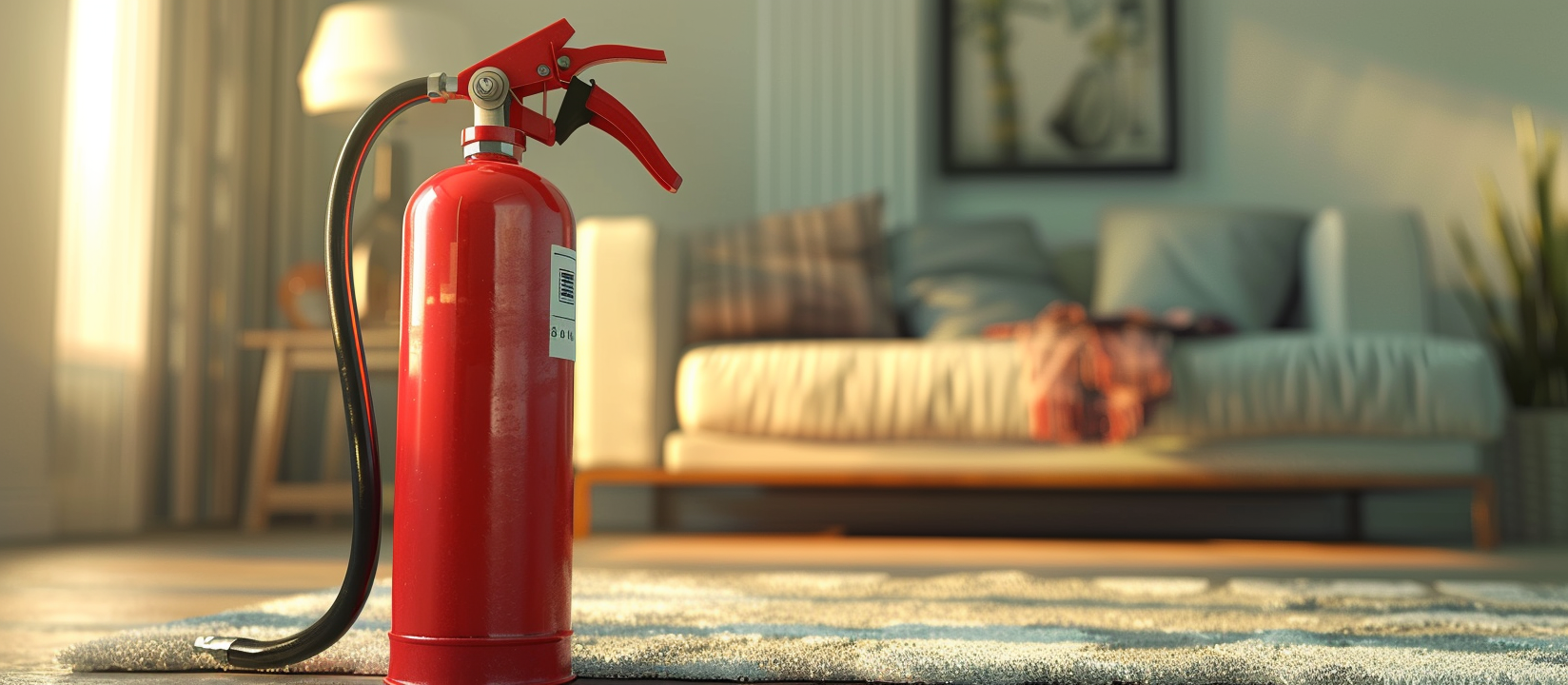 vendolink Fire extinguisher realistic home setting standing on floor